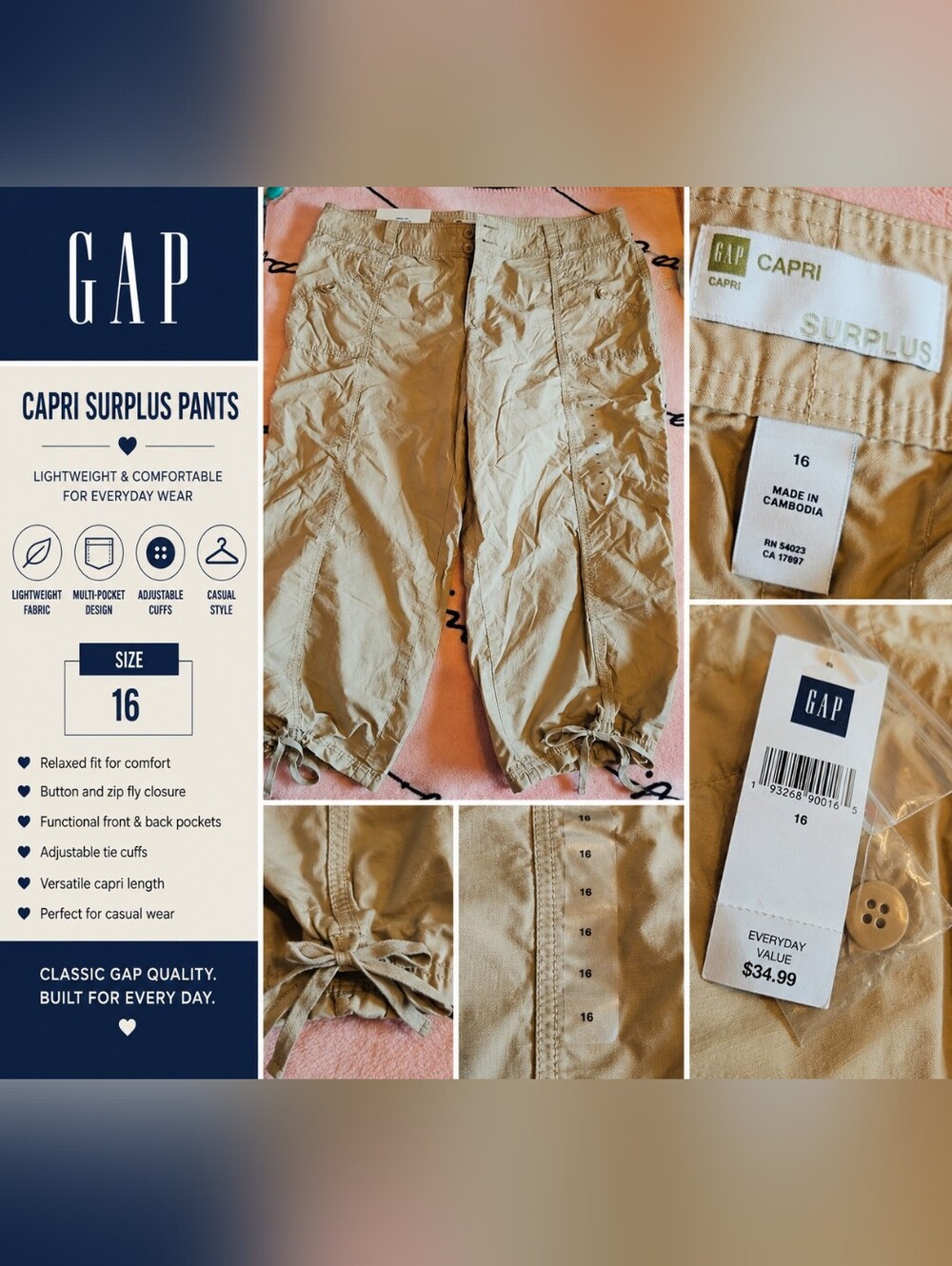 GAP Capri Pants in Khaki/Tan